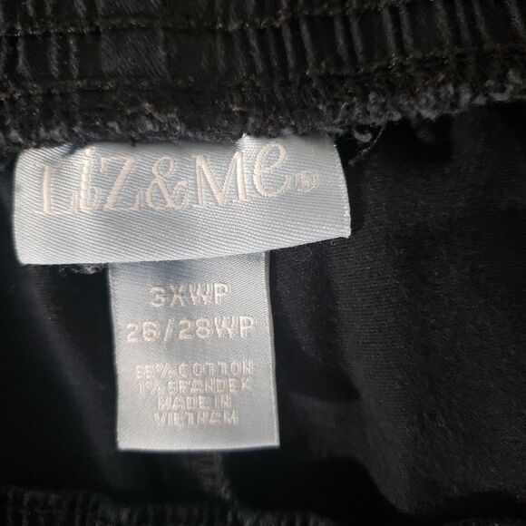 Liz And Me Black 98%Cotton Elastic Waistband Pockets Relaxed Pants 3XWP - Picture 2 of 7